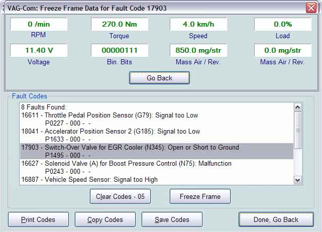 Fault Code Screen