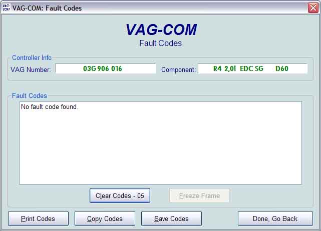 Fault Code Screen