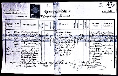 Ferdinand Porsche 1903, Trauungsschein